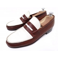 CHAUSSURES JM WESTON MOCASSINS 7D 41 CUIR BICOLORE + POCHONS LOAFERS SHOES 770€