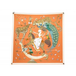 NEUF FOULARD HERMES STORY JONATHAN BURTON ORANGE CARRE 90 SOIE SILK SCARF 495€