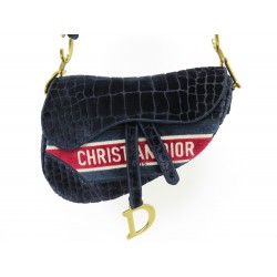 NEUF SAC A MAIN CHRISTIAN DIOR SADDLE EN VELOURS FACON CROCO BLEU HAND BAG 3800€