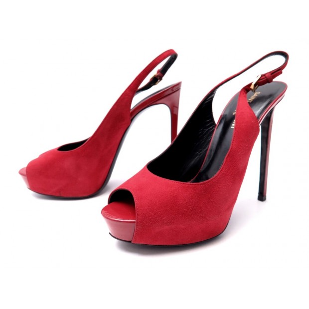 CHAUSSURES SAINT LAURENT 315576 SLINGBACKS ESCARPINS 39.5 DAIM ROUGE SHOES 770€