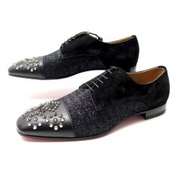 NEUF CHAUSSURES CHRISTIAN LOUBOUTIN SAVIOL DERBY SPIKES 42 CUIR NOIR SHOES 1100€