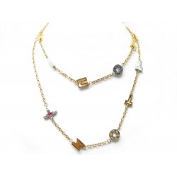 COLLIER LOUIS VUITTON SAUTOIR LOVE LETTERS 98CM METAL DORE CHARMS NECKLACE 850€