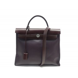 NEUF SAC A MAIN HERMES HERBAG 31 ZIP EN TOILE & CUIR CASSIS BANDOULIERE HAND BAG