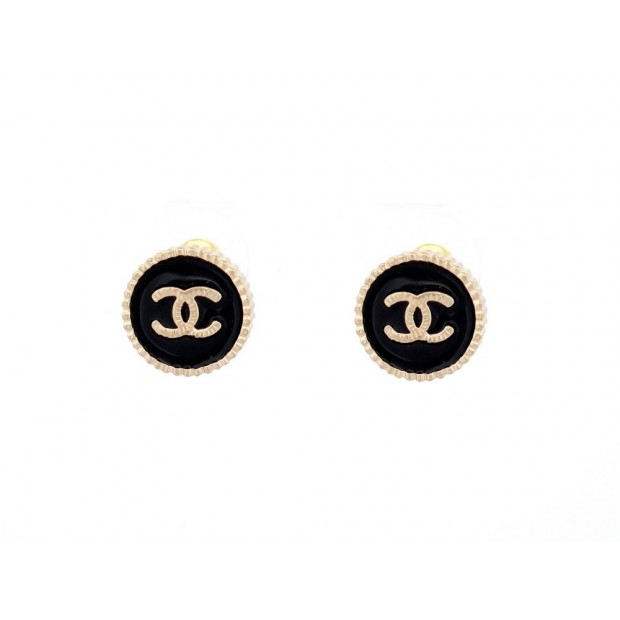 NEUF BOUCLES D'OREILLES CHANEL LOGO CC RONDES PUCES METAL DORE EARRINGS 650€