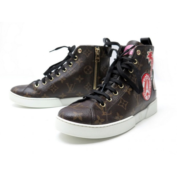 NEUF CHAUSSURES LOUIS VUITTON STELLAR TOILE MONOGRAM PATCHS 36 BASKETS SNEAKERS