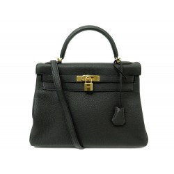 NEUF SAC A MAIN HERMES KELLY 32 RETOURNE EN CUIR TOGO NOIR BANDOULIERE HAND BAG