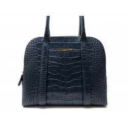 SAC A MAIN LANCEL ADJANI A07101 PORTE EPAULE CUIR FACON CROCO BLEU MARINE 1250€