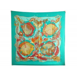 FOULARD HERMES GRANDS FONDS FAIVRE CARRE 90 CM EN SOIE VERTE + BOITE SCARF 495€