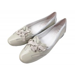 CHAUSSURES TOD'S BALLERINES 38.5 IT 39.5 FR EN CUIR VERNI BEIGE + SAC SHOES 350€