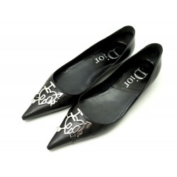 CHAUSSURES DIOR I LOVE DIOR 38.5 BALLERINES CUIR NOIR + BOITE LEATHER SHOES 890€