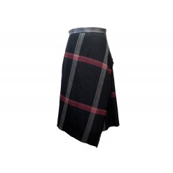 JUPE HERMES TARTAN T 40 M EN LAINE ET CUIR NOIR WOOL AND LEATHER SKIRT 2800€