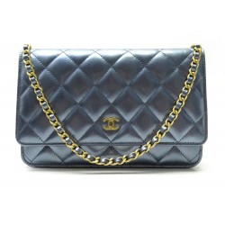 SAC A MAIN CHANEL WALLET ON CHAIN CLASSIQUE AP0250 BANDOULIERE CUIR BLEU 3500€