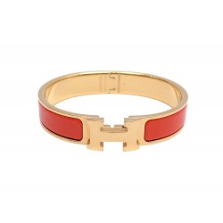 BRACELET HERMES CLIC HH H700001F T 21 EMAIL ORANGE METAL DORE STRAP BANGLE 615€