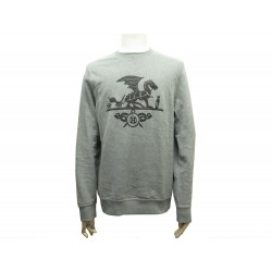 NEUF SWEAT HERMES EX LIBRIS L 52 DRAGON LOGO EN COTON GRIS PULL SWEATER 1200€