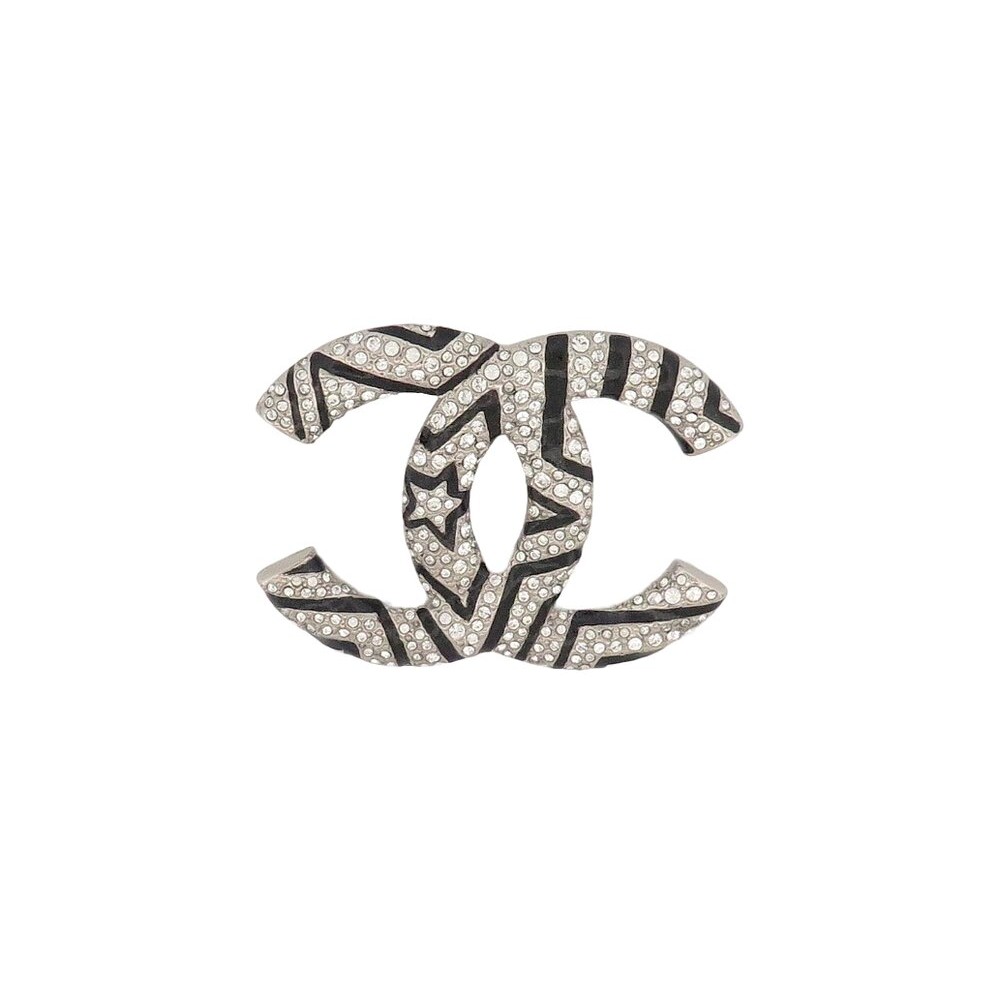 broche chanel logo cc strass etoile metal argente