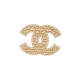 NEUF BROCHE CHANEL LOGO CC MATELASSE & STRASS EN METAL DORE GOLDEN BROOCH 790€