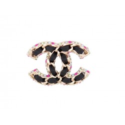 NEUF BROCHE CHANEL LOGO CC ET STRASS MULTICOLORES EN METAL NEW GOLD BROOCH 720€