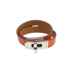 BRACELET HERMES KELLY DOUBLE TOUR S 18 CM EN CUIR BOX ORANGE STRAP BANGLE 575€