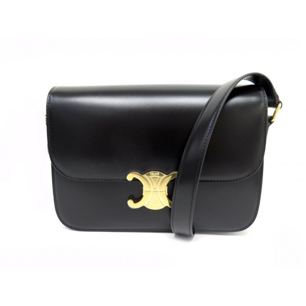 NEUF SAC A MAIN CELINE TRIOMPHE 187363 CUIR NOIR BANDOULIERE BLACK PURSE 3400€