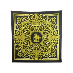 FOULARD HERMES LES TUILERIES PAR JOACHIM METZ EN SOIE NOIR BLACK SILK SCARF 495€