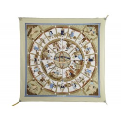 NEUF VINTAGE FOULARD HERMES CALENDRIER ET SAISONS CARRE 70 EN COTON SCARF 375€