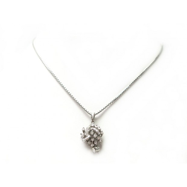 PENDENTIF EN ARGENT SERTIE 31 DIAMANTS 1CT + CHAINE OR BLANC 14K 8.7GR NECKLACE