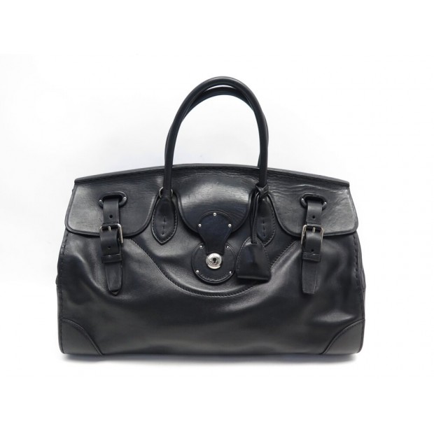 SAC A MAIN RALPH LAUREN RICKY EN CUIR NOIR BLACK LEATHER HAND BAG PURSE 2800€