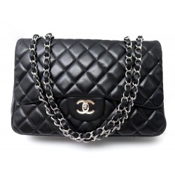 SAC A MAIN CHANEL TIMELESS JUMBO SIMPLE RABAT EN CUIR NOIR PURSE HAND BAG 10000€