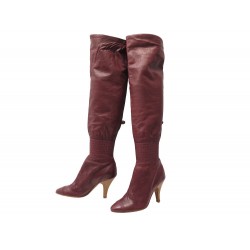 CHAUSSURES CHANEL BOTTES CUISSARDES G25804 36 EN CUIR BORDEAUX BOOTS SHOES 1700€