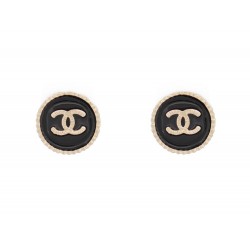 NEUF BOUCLES D'OREILLES CHANEL LOGO CC RONDES PUCES METAL DORE EARRINGS 650€