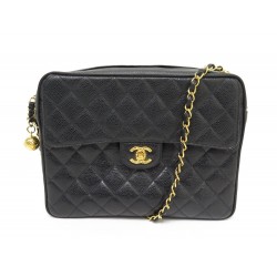 NEUF VINTAGE SAC A MAIN CHANEL CAMERA LOGO CC CUIR CAVIAR BANDOULIERE BAG 6500€