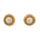 VINTAGE BOUCLES D'OREILLES CHANEL RONDES AVEC PERLES CLIPS METAL DORE EARRINGS