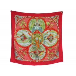 FOULARD HERMES AMAZONIA BOURTHOUMIEUX EN SOIE ROUGE CARRE 90 SILK SCARF 495€