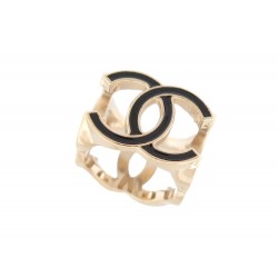 NEUF BAGUE CHANEL CUBE LOGO CC METAL DORE ET LAQUE NOIRE 54 STEEL NEW RING 600€