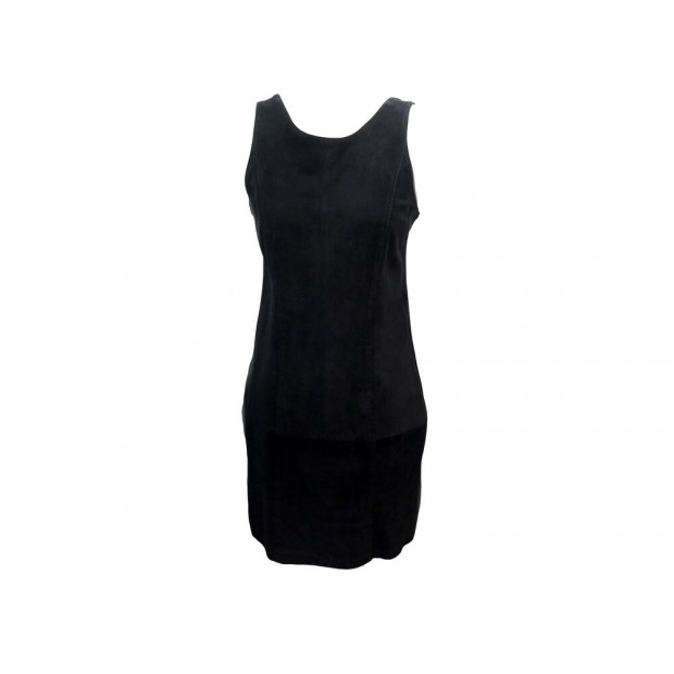 ROBE HERMES SANS MANCHE DAIM 38 M EN DAIM SLEEVELESS NOIR BLACK SUEDE DRESS