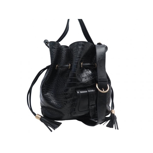 SAC A MAIN LANCEL PREMIER FLIRT GM CUIR NOIR FACON CROCO BANDOULIERE BAG 950€