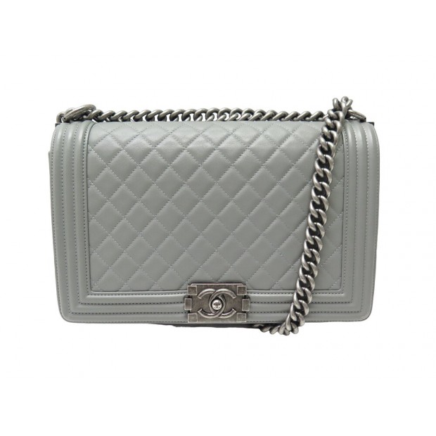 SAC A MAIN CHANEL GRAND BOY CUIR MATELASSE A92193 GRIS BANDOULIERE HANDBAG 6700€