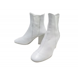 CHAUSSURES CHANEL BOTTINES A TALONS G34318 EN CUIR BLANC 38 BOOTS SHOES 1500€