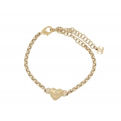 NEUF BRACELET CHANEL COEUR LOGO CC STRASS ABD086 16-25 EN METAL DORE BANGLE 570€