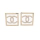 NEUF BOUCLES D'OREILLES CHANEL PENDANTES LOGO CC CARRE STRASS NEW EARRINGS 1090€