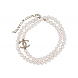 NEUF COLLIER CHANEL LOGO CC & PERLES SAUTOIR 70-80 CM METAL DORE NECKLACE 1890€