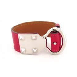 BRACELET HERMES CLOUS MEDOR T19 EN CUIR EPSOM ROUGE PALLADIE LEATHER BANGLE 615€