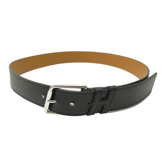 NEUF CEINTURE HERMES H 40MM ACIER PALLADIE CUIR SWIFT 95 BLACK LEATHER BELT 920€