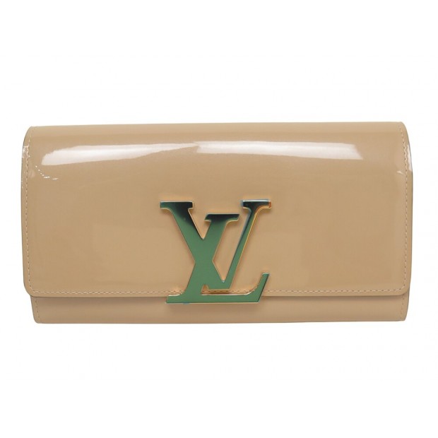 NEUF PORTEFEUILLE LOUIS VUITTON LOUISE M61318 CUIR VERNIS BEIGE NEW WALLET 850€