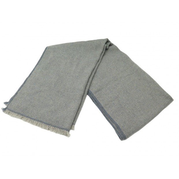 NEUF ECHARPE LORO PIANA MOTIF CHEVRONS BABY CACHEMIRE GRIS CASHMERE SCARF 790€