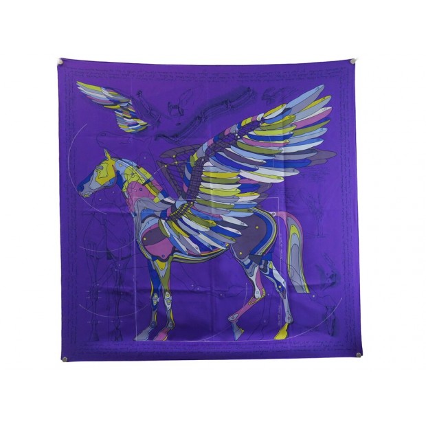 NEUF RARE FOULARD LE PEGASE D'HERMES CARRE SOIE VIOLET RENONCIAT NEW SILK SCARF