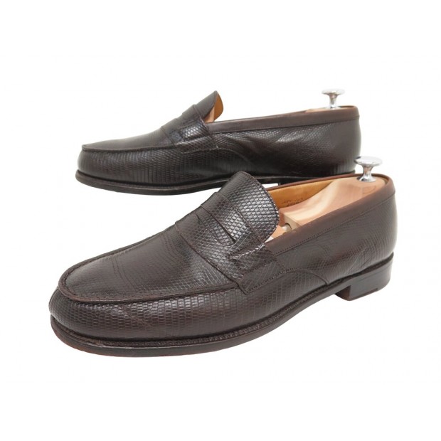 CHAUSSURES JM WESTON MOCASSINS 180 7.5D 41.5 EN CUIR LEZARD MARRON SHOES 1850€