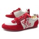 CHAUSSURES LOUIS VUITTON BASKETS LOGO LV 7.5 42.5 FR EN DAIM ROUGE & TOILE 650€