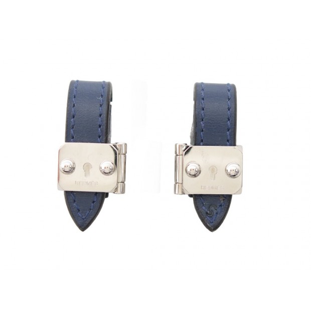 NEUF BOUTONS DE MANCHETTE HERMES BOUCLES JACKPOT EN CUIR ACIER LEATHER CUFFLINKS