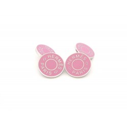 NEUF BOUTONS DE MANCHETTE HERMES CLOU DE SELLE LAQUE ROSE & ACIER CUFFLINKS 500€